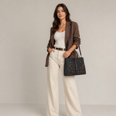 Leather handbag with double handles 24x30x13 cm FIORI