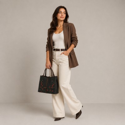 Leather handbag with double handles 24x30x13 cm FIORI