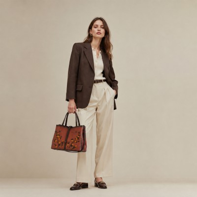 Leather handbag with double handles 24x30x13 cm FIORI