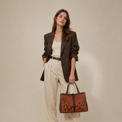 Leather handbag with double handles 24x30x13 cm FIORI