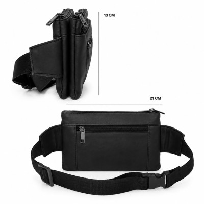 Rectangular leather belt bag with adjustable strap 21x13 cm