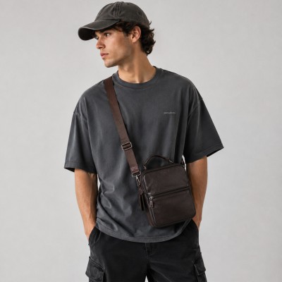 Leather shoulder bag OMEGA 20x26x6 cm