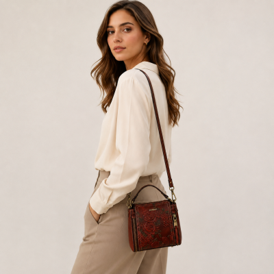 Leather bag with double handle 19,5x17x8 cm ENRO