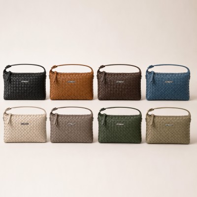 Braided leather handbag with double handles 25x17x9 cm