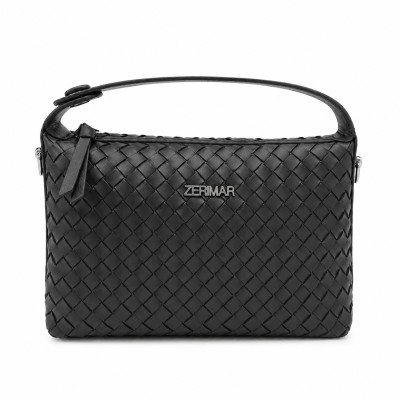 Braided leather handbag with double handles 25x17x9 cm