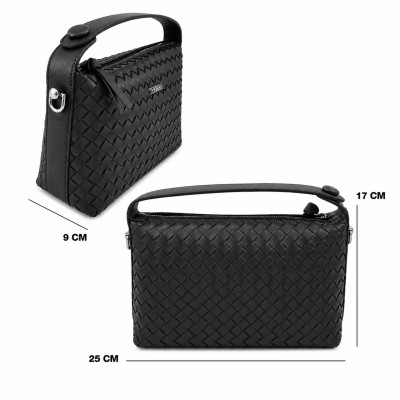 Braided leather handbag with double handles 25x17x9 cm