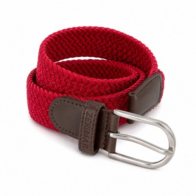 Elastic braided belt with leather details SOLID