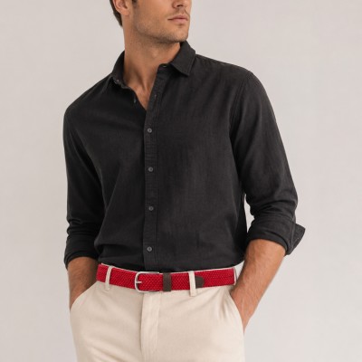 Elastic braided belt with leather details SOLID