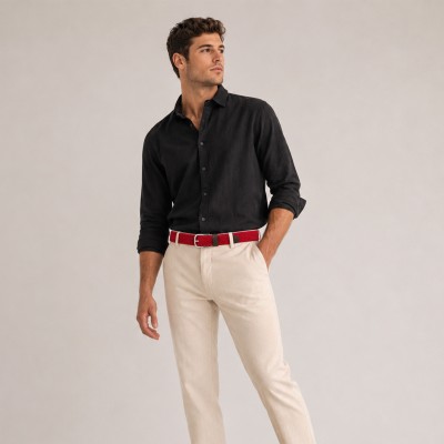 Elastic braided belt with leather details SOLID