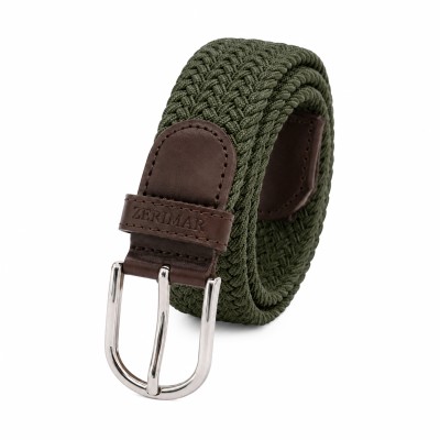 Elastic braided belt with leather details SOLID