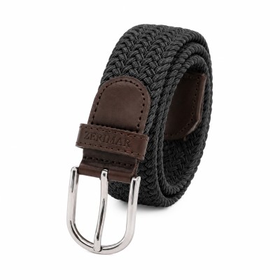 Elastic braided belt with leather details SOLID