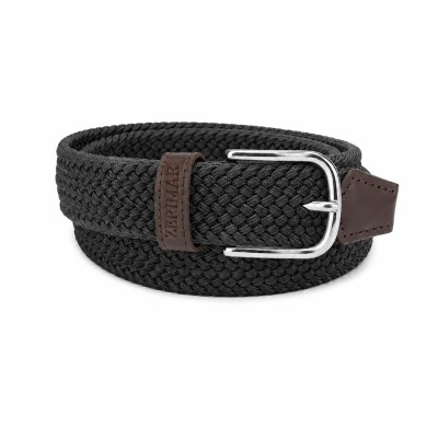 Elastic braided belt with leather details SOLID