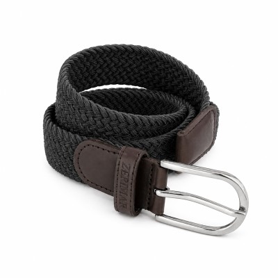 Elastic braided belt with leather details SOLID