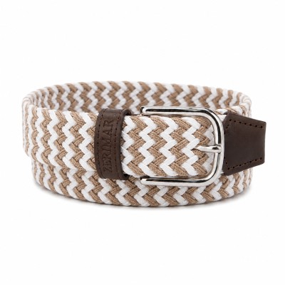 Elastic braided belt with leather details PRINT