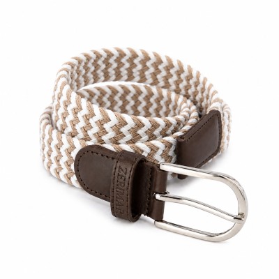 Elastic braided belt with leather details PRINT