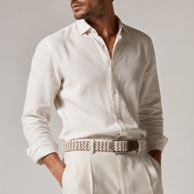 Elastic braided belt with leather details PRINT