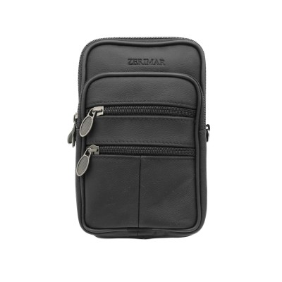 Leather shoulder bag with handle and belt detail 10x8 cm