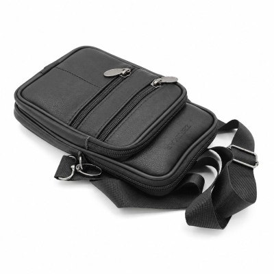 Leather shoulder bag with handle and belt detail 10x8 cm