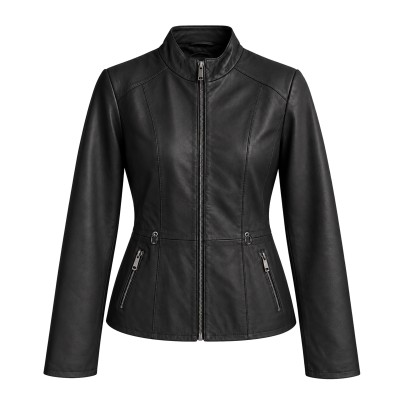 Leather jacket with zipper model BARNA