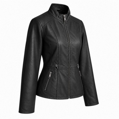 Leather jacket with zipper model BARNA
