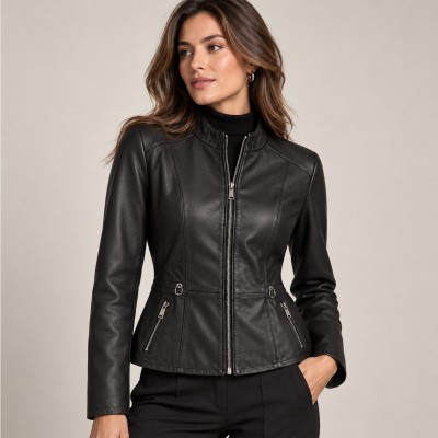 Leather jacket with zipper model BARNA