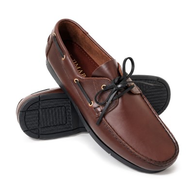 Laced leather boat shoes model HAMPTON