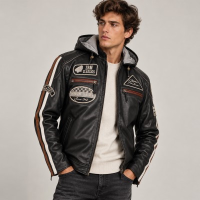 Leather jacket with patches BOLLWO