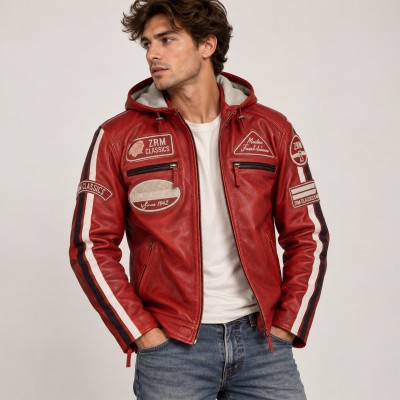 Leather jacket with patches BOLLWO
