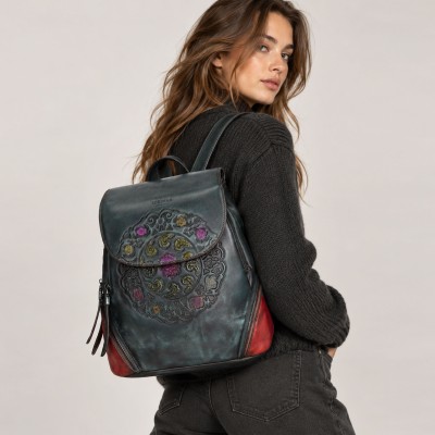 Leather backpack with zippers 23x32x15 cm EXOTIC