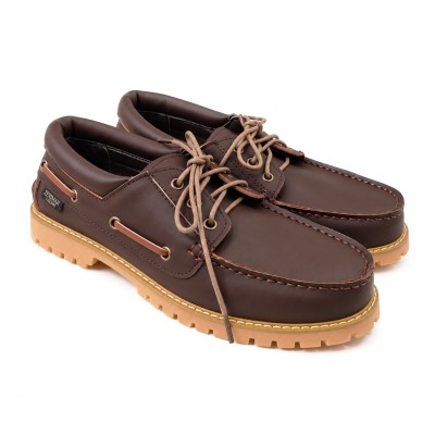 Leather boat shoes with laces KANCHEN model