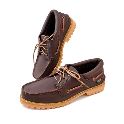 Leather boat shoes with laces KANCHEN model