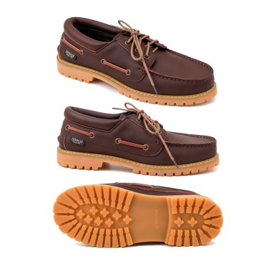 Leather boat shoes with laces KANCHEN model