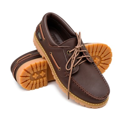 Leather boat shoes with laces KANCHEN model