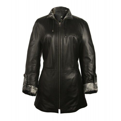 Long reversible leather jacket with zip closure Zerimar - 5