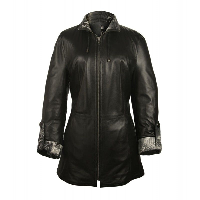Long reversible leather jacket with zip closure Zerimar - 5