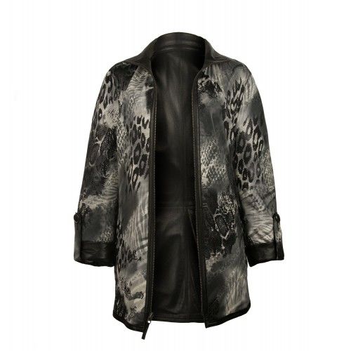 Long reversible leather jacket with zip closure Zerimar - 5