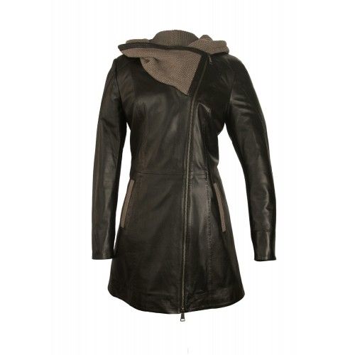 Leather jacket with fabric hood and zip closure Zerimar - 3