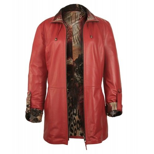 Long reversible leather jacket with zip closure Zerimar - 3