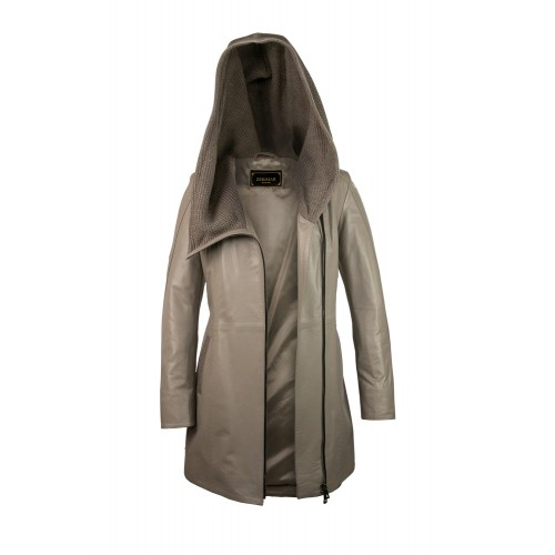 Leather jacket with fabric hood and zip closure Zerimar - 15