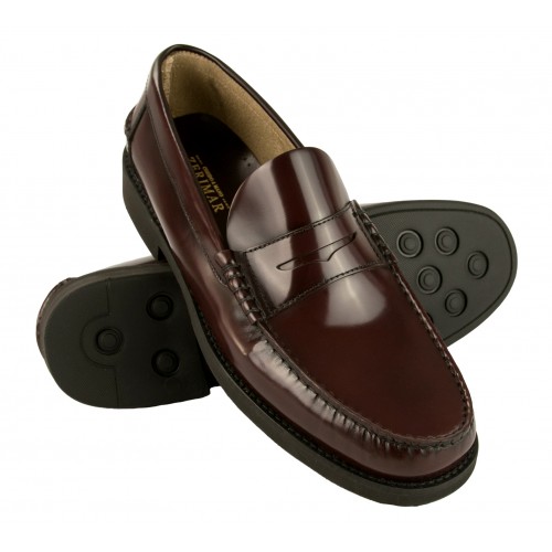 Burgundy natural leather loafers with PLUS size mask Zerimar - 1