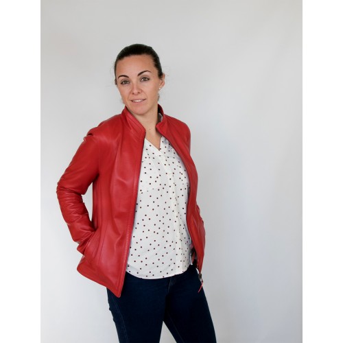 Short reversible leather jacket with zip