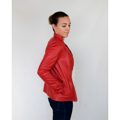 Short reversible leather jacket with zip