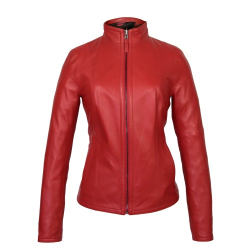 Short reversible leather jacket with zip