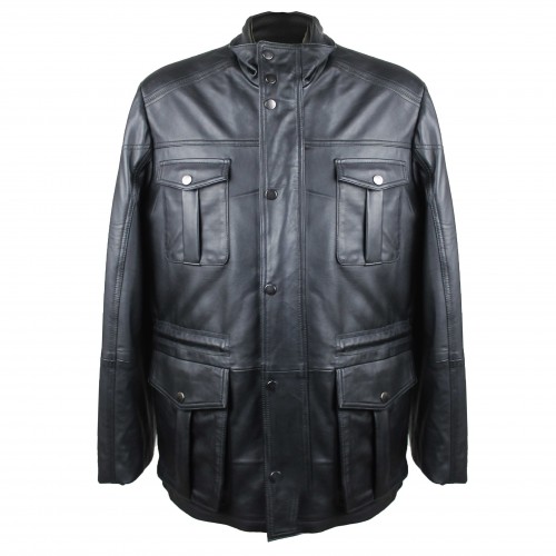 Leather jacket with several pockets for men