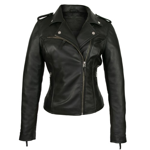 Black fitted jacket in natural leather biker style with zip closure Zerimar - 3