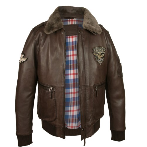 Leather jacket with aviator-style patches with detachable collar Zerimar - 2