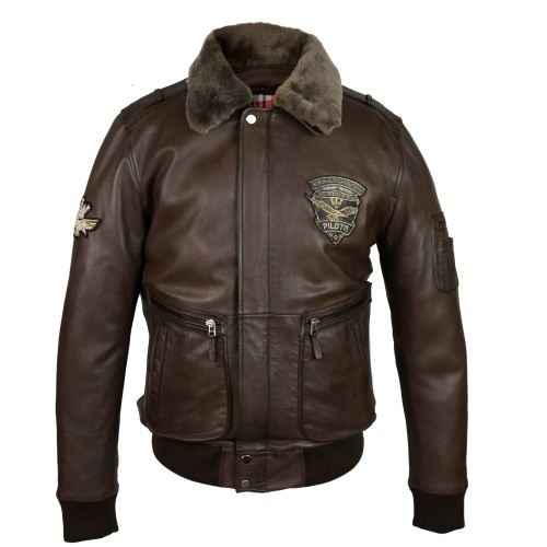Leather jacket with aviator-style patches with detachable collar Zerimar - 2